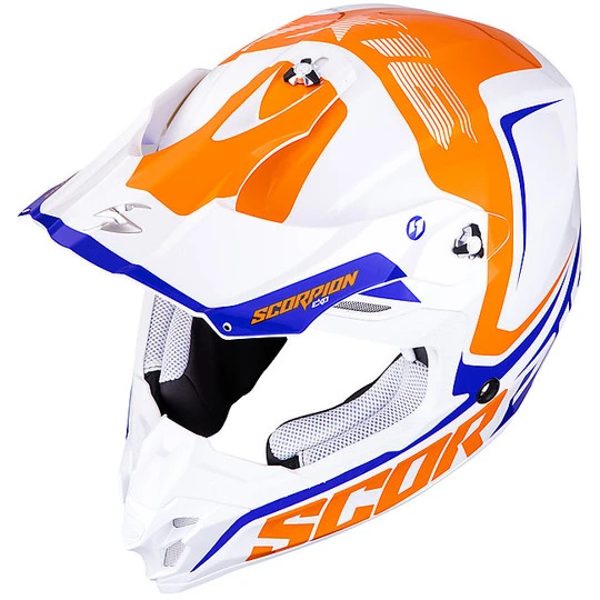 Helm Moto Cross Enduro Scorpion VX-16 ERNEE Weiß Orange Blau 1 Helm Moto Cross Enduro Scorpion VX-16 ERNEE Weiß Orange Blau