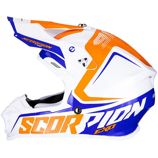 Helm Moto Cross Enduro Scorpion VX-16 ERNEE Weiß Orange Blau 2 Helm Moto Cross Enduro Scorpion VX-16 ERNEE Weiß Orange Blau – Bild 2