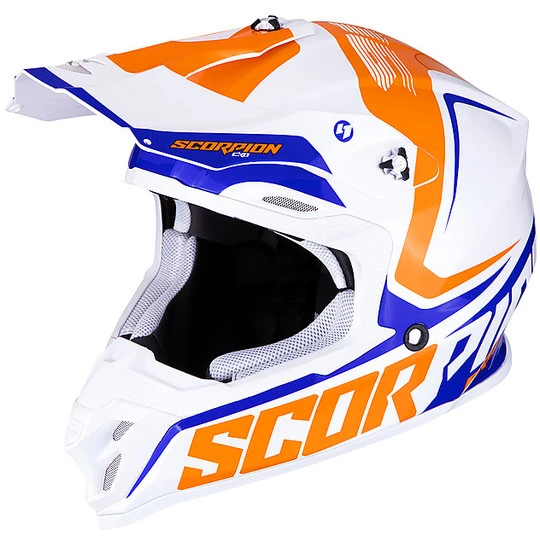 Helm Moto Cross Enduro Scorpion VX-16 ERNEE Weiß Orange Blau 3 Helm Moto Cross Enduro Scorpion VX-16 ERNEE Weiß Orange Blau – Bild 3