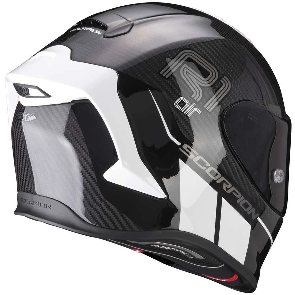 Integrierter Motorradhelm Aus Scorpion Carbon EXO-R1 CARBON CORPUS II Schwarz Weiß 3 Integrierter Motorradhelm Aus Scorpion Carbon EXO-R1 CARBON CORPUS II Schwarz Weiß – Bild 3