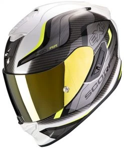Integrierter Motorradhelm Aus Scorpion Fiber EXO 1400 Air ATTUNE Schwarz Weiß Gelb Fluo