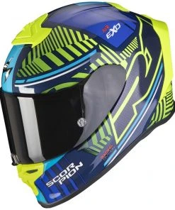 Scorpion Integrierter Motorradhelm Aus Skorpionfaser EXO-R1 LUFTVICTORY Blau Gelb Fluo