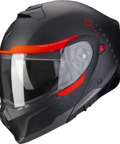 Modularer Motorradhelm P / J Scorpion EXO-930 SHOT Matt Schwarz Rot