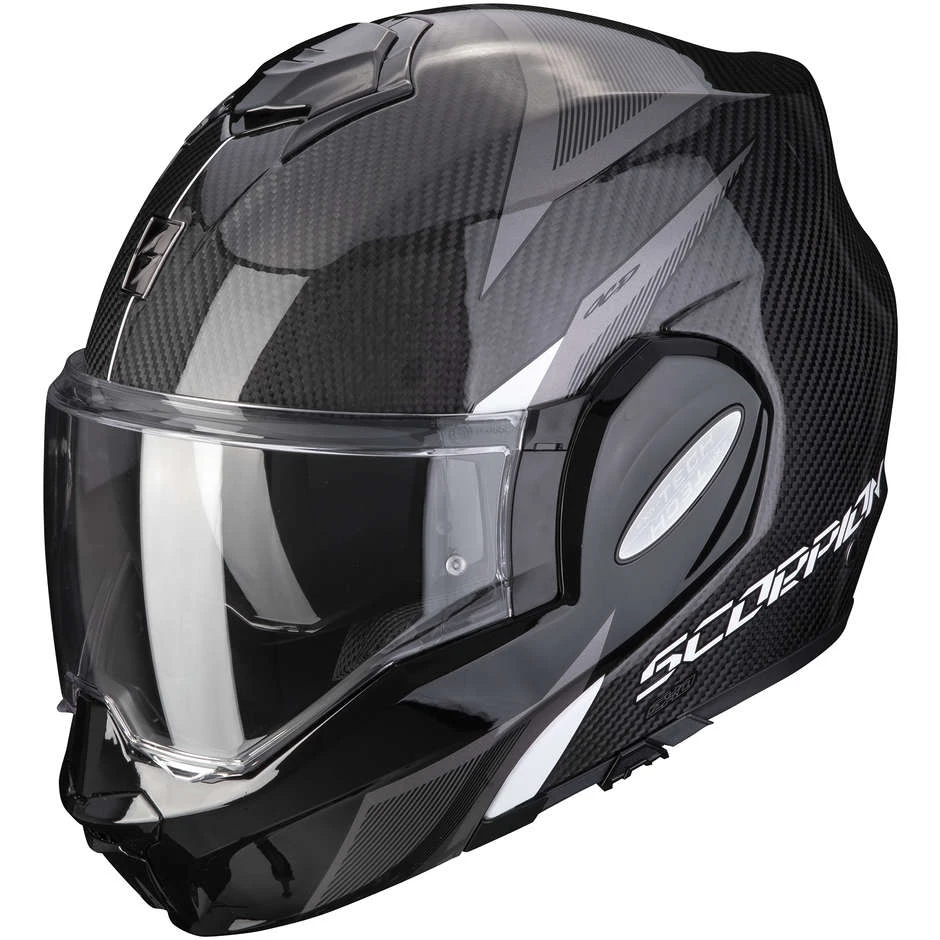 Modularer Motorradhelm Scorpion EXO-TECH CARBON TOP Schwarz Weiß 1 Modularer Motorradhelm Scorpion EXO-TECH CARBON TOP Schwarz Weiß