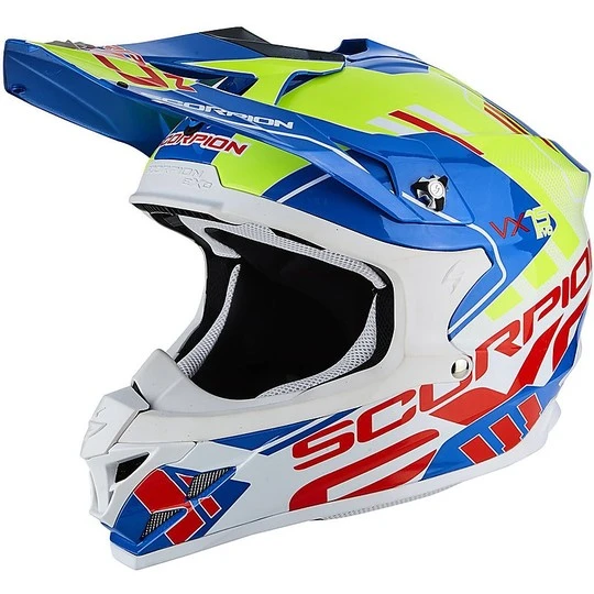 Moto Cross Enduro Helm Scorpion VX-15 Air EVO Argo Blau Gelb Neon 1 Moto Cross Enduro Helm Scorpion VX-15 Air EVO Argo Blau Gelb Neon