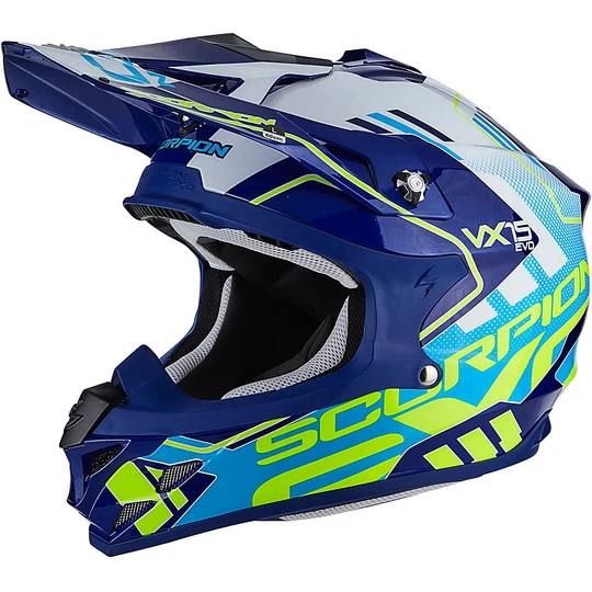 Moto Cross Enduro Helm Scorpion VX-15 Air EVO Argo Blau Weiß 1 Moto Cross Enduro Helm Scorpion VX-15 Air EVO Argo Blau Weiß