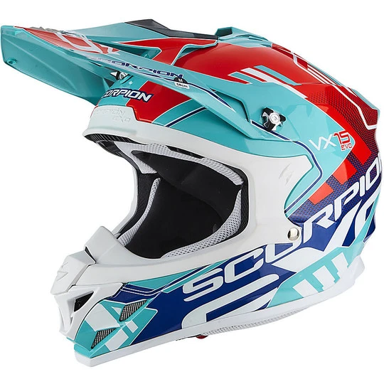 Moto Cross Enduro Helm Scorpion VX-15 Air EVO Argo Grün Blau 1 Moto Cross Enduro Helm Scorpion VX-15 Air EVO Argo Grün Blau