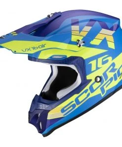 Scorpion Moto Cross Enduro Helm Skorpion VX-16 AIR X-TURN Blau Gelb Fluo Matt