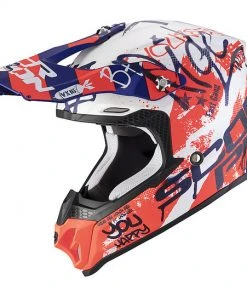 Moto Cross Enduro Scorpion VX-16 Lufthelm ORATIO Weiß Blau Rot