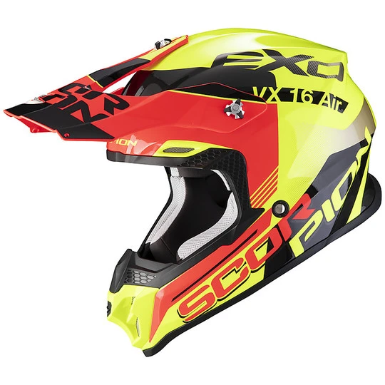 Motocross Helm Cross Enduro Scorpion VX-16 ARHUS Gelb Rot Fluo 2 Motocross Helm Cross Enduro Scorpion VX-16 ARHUS Gelb Rot Fluo – Bild 2