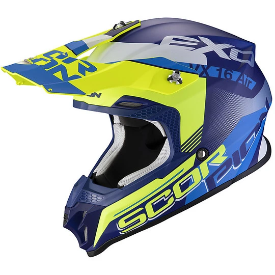 Motocrosshelm Enduro Scorpion VX-16 ARHUS Blau Matt Gelb Fluo 2 Motocrosshelm Enduro Scorpion VX-16 ARHUS Blau Matt Gelb Fluo – Bild 2