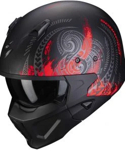 Motorradhelm Jet Scorpion COVERT-X TATTOO Matt Schwarz Rot