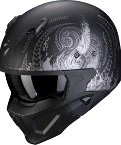 Motorradhelm Jet Scorpion COVERT-X TATTOO Matt Schwarz Silber